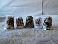 Vintage Set of 5 Duchess & Finsbury Fine Bone Thimbles - Bird & Floral - England