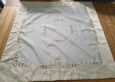 Vintage Christmas FESTIVE Cream  Embroidered  Tablecloth 33x33 Inches