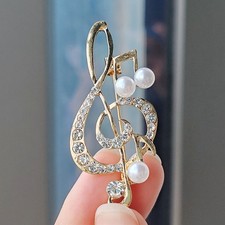 Musical Note Brooch Pin Crystal Rhinestone Violin Lapel Pin Music Note for Women