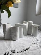 6 White Ceramic Vases, German