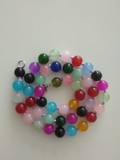 Beautiful 8mm multi-colored agate gemstone beads necklace 17"- UK seller 542-1