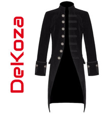 Mens Steampunk Vintage Tailcoat Jacket Velvet Gothic Victorian Black Frock Coat
