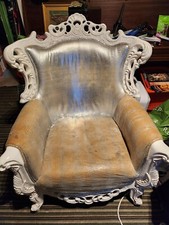 Baroque Style Throne Silver And White Large