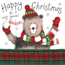 Christmas Card - Grandson Bear - Sparkle - Alex Clark Quality NEW