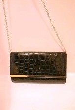 Quiz Faux Croc Leather Black clutch Bag