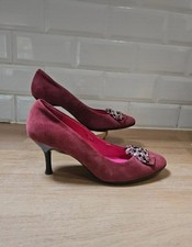 Roberto Vianni Ladies Wine Suede Decorated Court Shoes Size 40 Good Condition