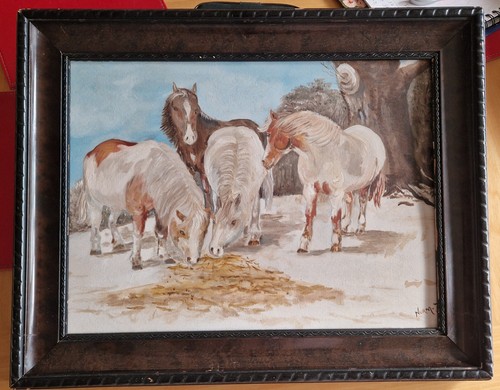 Vintage four horses - horses, oil