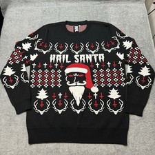 Necessary Evil Hail Santa Funny Ugly Christmas Sweater Cotton Large