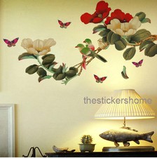 Peony Flower Tree Butterfly Wall Sticker Reusable Art Mural Decor Wallpaper 