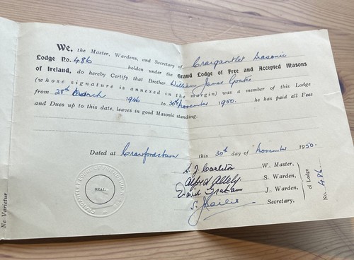 1950 masonic certificate - 1950, re
