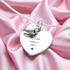 Personalised 925 Silver Hearts Necklace, Any Engraving, Engraved Jewellery UK
