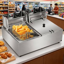Commercial 21.6L Twin Tank Electric Deep Fryer Stainless Steel Double Fat Fryer