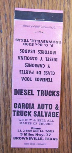 Brownsville texas matchbook - texas,