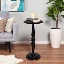 Small round Side Table for Small Spaces, Wooden Pedestal Side Tables Living Room