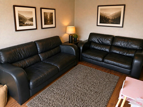 Pair black leather - leather, sofas