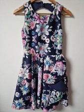 Lola Maverick Navy Blue Floral Ruffle Dress Wedding Age 13