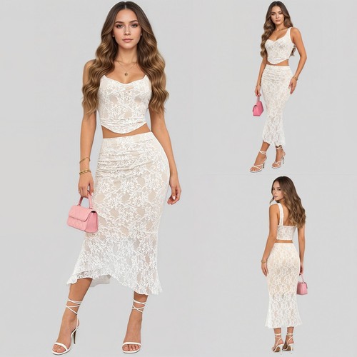 2pcs womens floral lace crop - 2pcs,