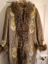 Vintage 70s Afghan Sheepskin Suede Embroidered Coat 