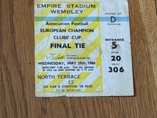 TICKET 1968 European Cup Final Manchester United v Benfica @ Wembley - Yellow