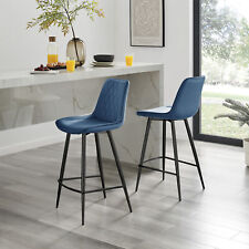 **Seconds** Pesaro Navy Blue Velvet Upholstered Black Metal Leg Bar Chair Set o
