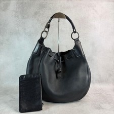 Gucci Vintage Black Leather Hobo Shoulder Bag with Pouch