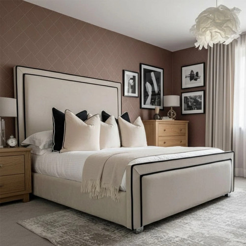 Cream upholstered bed - upholstered,