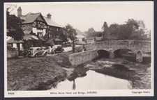 White Horse Hotel & Bridge with old cars.Exford,Somerset.1950s R/P Postcard