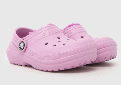 Pink fur lined crocs brand - pink,