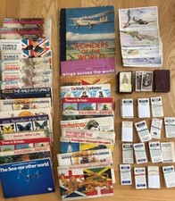 Tea card books & spares , 1923 Dickens, Military Uniforms, WW2 plane  postcards