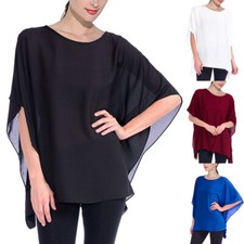 Casual Ladies Batwing Chiffon Tunic Top Evening Party Loose Blouse Kaftan Shirt