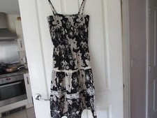 Pearl Lowe Black/cream Floral Lace trim Tiered Sundress size 14