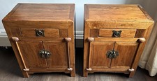 Pair Of Chinese Antique Document Chests/Nightstands Elm Wood Qing Dynasty Style