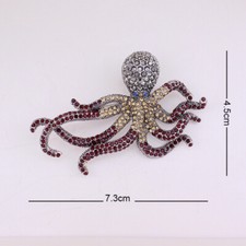 Vintage Style Octopus Brooch Crystal Silver Tone Shawl Pin Jewellery