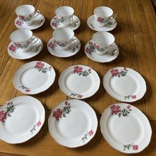 Vintage Set Of 6  X Paragon Trio Cup Saucer TeaPlate China In Pink Rose Design