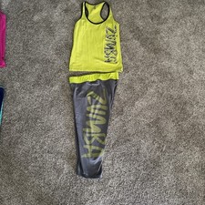 Zumba Outfit Raceback  Top Large Capri Pants XL LIME GREEN  Workout Dance Fitnes