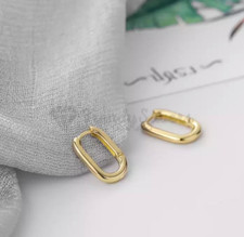 18ct Real Gold Plated 925 Silver U Shaped Hoop Earrings Geometric Oval Earrings