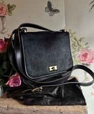 FOSSIL BAG Black with Genuine Fur Flap Lovely Small Shoulder Bag In VGC