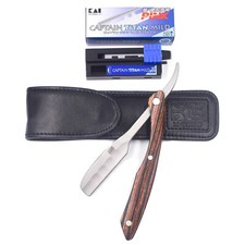 Kai Kasho Captain Professional Woody Straight Edge Barber Razor + 20 Kai Blades