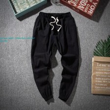 New Summer Men's Cotton linen pant Elastic waist Slim trousers Casual Solid pant