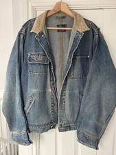 Vintage 90s Polo Ralph Lauren Dungarees Denim Jacket w Corduroy Collar
