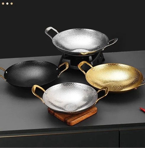 Hammered stainless steel wok - stainless,