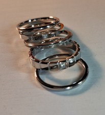 5 Silver Stainless Steel Stacking Rings Sparkly Rhinestone Size R