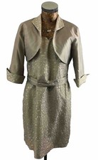 LINEA RAFFAELLI OUTFIT 14 CREAM Silk Blazer Jacket Short Dress Midi Mother bride