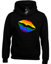 KISS OF PRIDE HOODY HOODIE LGBT GAY PRIDE LESBIAN FASHION DESIGN TOP (COL)