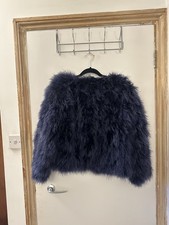 Navy blue genuine ostrich feather jacket