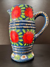 Rare Limited Edition Vintage Blue Ceramic Barge Canal Ware Folk Art Jug/ Pitcher