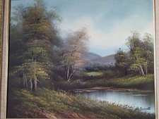 Vintage Original oil painting on canvas of forest landscape signed by P Barnett