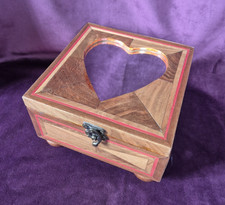 Handmade Wooden Hinged Lid Box with Heart Mirror