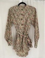 Vanessa Bruno floral print button down blouse with tie waist Size small