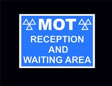 MOT RECEPTION AND WAITING AREA sign or sticker garage vehicle car mechanic